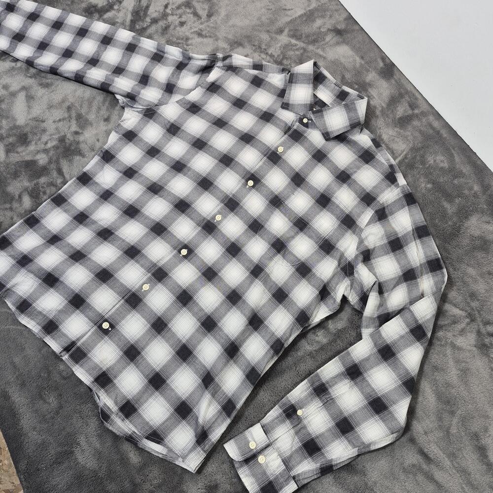 Peter Millar Shirt Mens Large Gray Plaid Cotton Flannel Button Front Casual